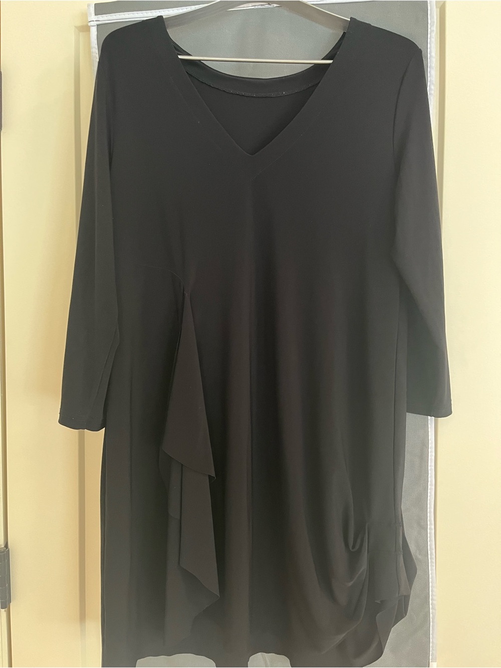 Sympli Black V-Neck Asymmetrical Draped Tunic